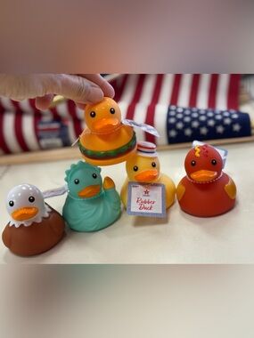 Novelty Rubber Duck Set 5 with Burger, Statue, and Festive Designs